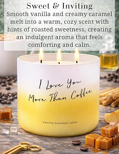 Miniatura 2 de Vela con leche de vainilla y caramelo, vela perfumada de soja de 3 mechas, 15.8 onzas, aroma de cafetería, aromaterapia, combustión limpia de larga