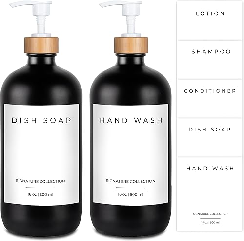 Miniatura 23 de Emerson Essentials Dispensador de jabón para cocina, dispensador de platos para cocina, juego de manos de baño, botellas de vidrio con bomba y 04 –