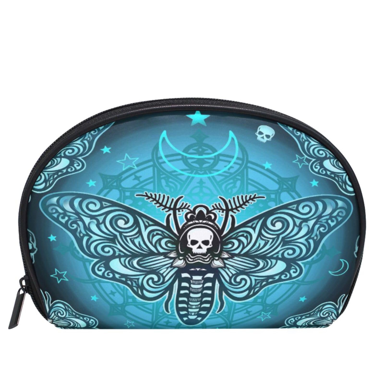 MNSRUU Women Cosmetic Bag for Purse Small Butterfly Skull Blue Makeup Bag Accessories Purse Bag Travel Organizer Pouch with Compartment