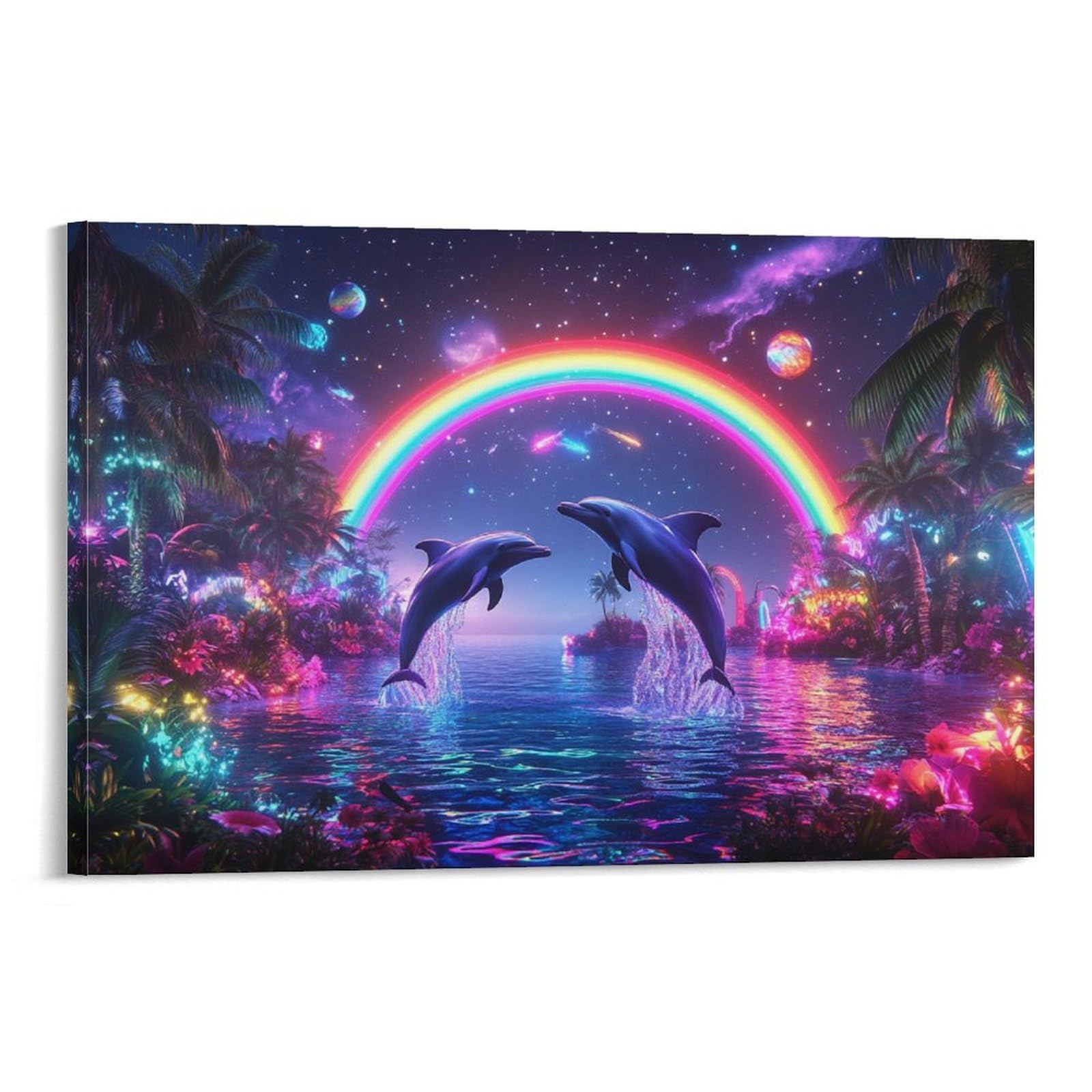 ZHUICHENG Plakat/delfin morskie zwierzęta 3D obraz ścienny - abstrakcyjny obraz na płótnie do salonu i biura. Stabilne kolory i bez skomplikowanej konserwacji, odważny współczesny design 16 x 24 cali