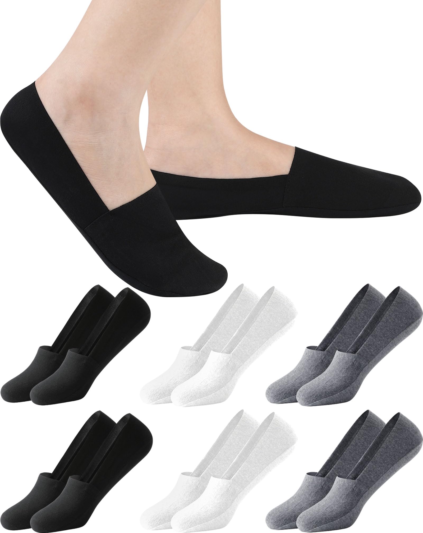 MOCOCITO Calzini Fantasmini Invisibili da Uomo Donna,Calze Corte Traspirante Cotone 6 Paia,con Strisce di Silicone Taglio Basso Antiscivolo,Calzini per Mocassini e Scarpe da Barca,Sneaker,Taglia 35-48