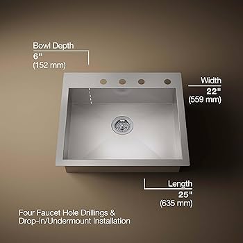 Sinkhole ‪ KOHLER Ballad 25 In. x 22 In. Top-Mount Utility Sink with 3