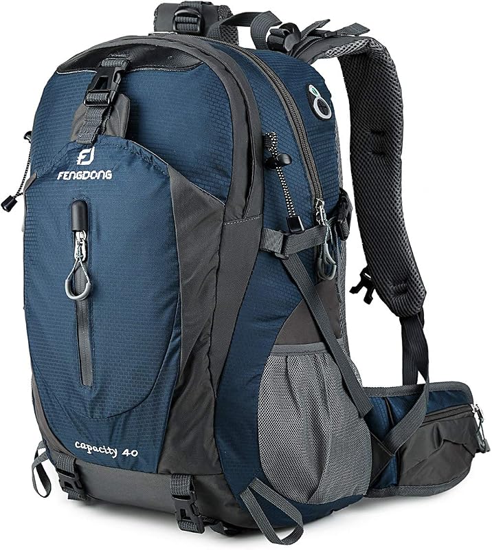 FENGDONG Mochila de 40 litros impermeable y ligera para exteriores, senderismo, camping, mochila de viaje para hombres y mujeres, color azul