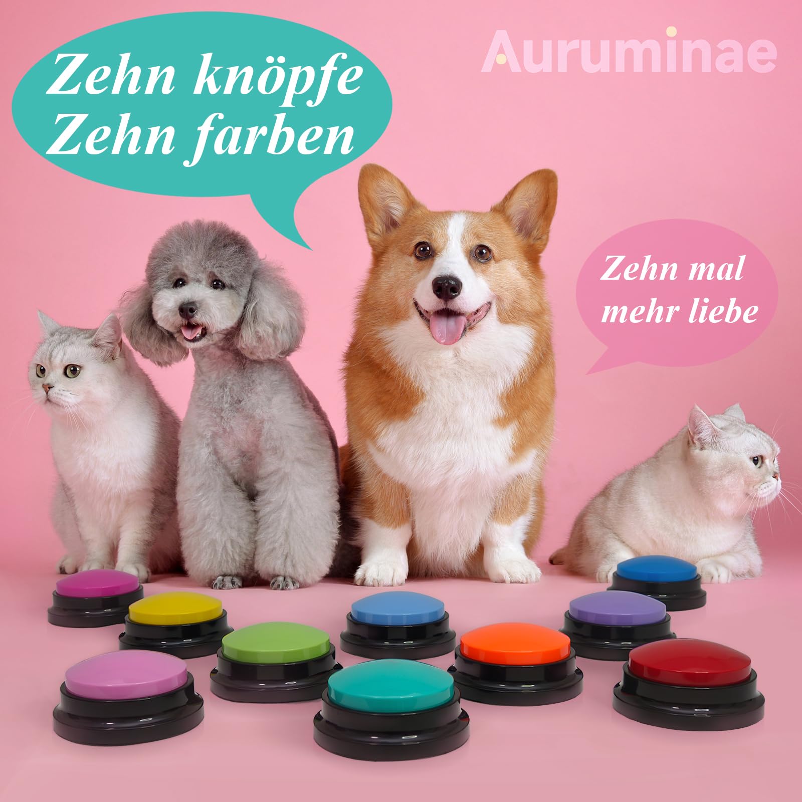 Buzzer Lot de 10 jouets intelligents pour chien avec fonction d'enregistrement