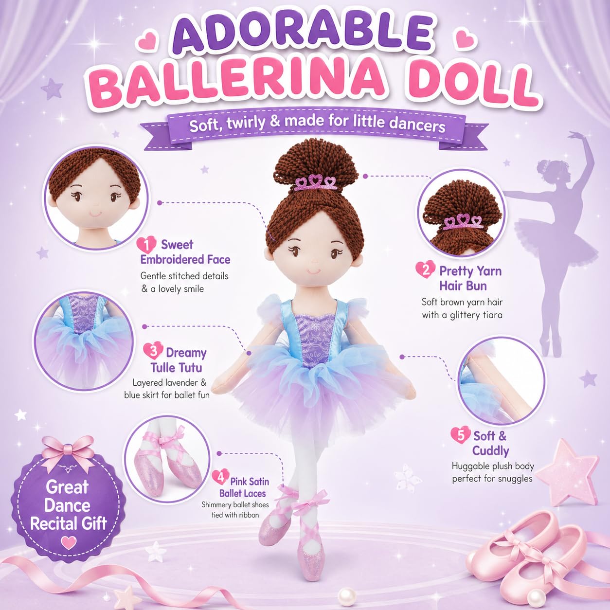 Amazon.com: June Garden 16” Ballerina Doll Bella – Soft Plush