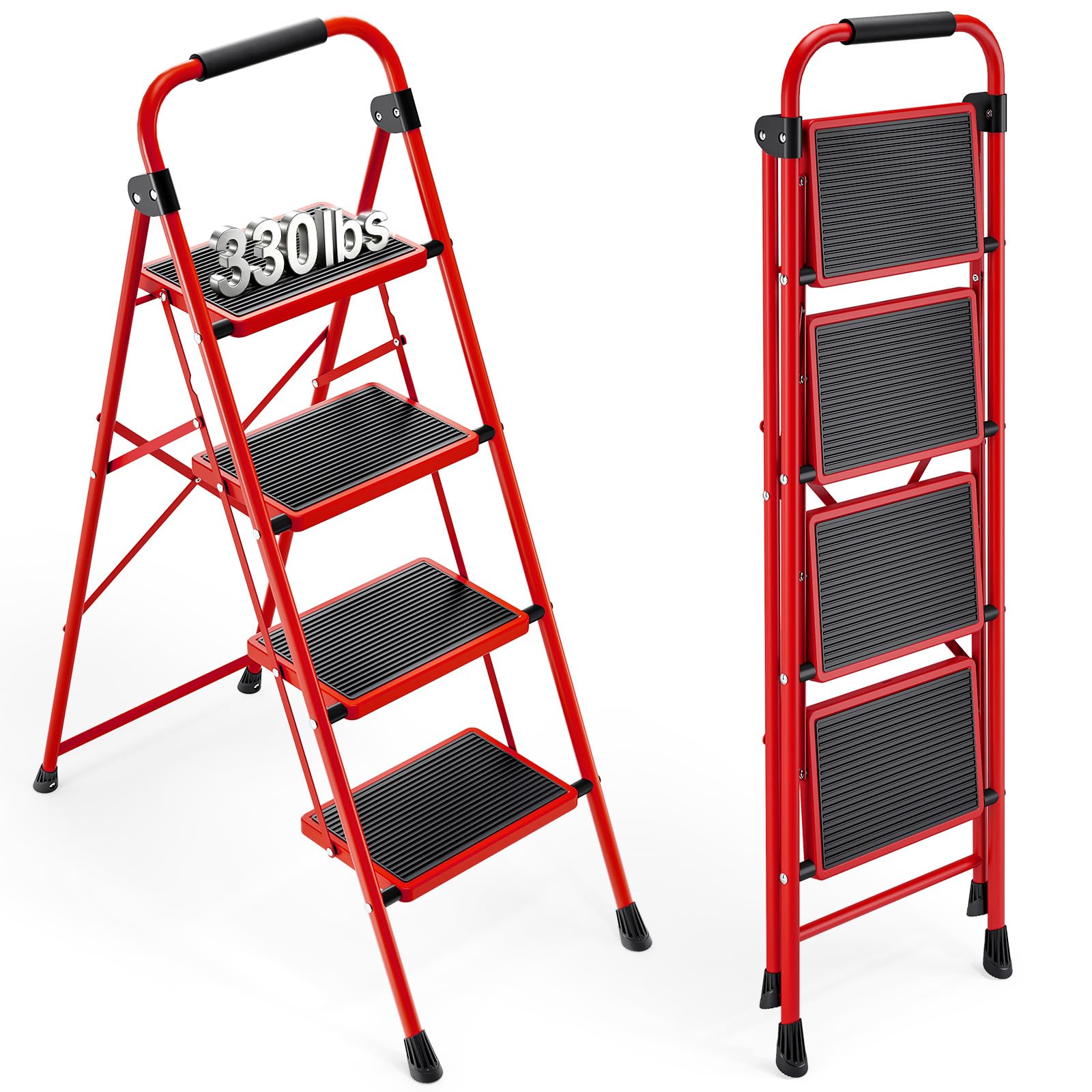 Urackify 4 Step Ladder with Handrail, Wide Non-Slip Pedals & Rubber Feet
