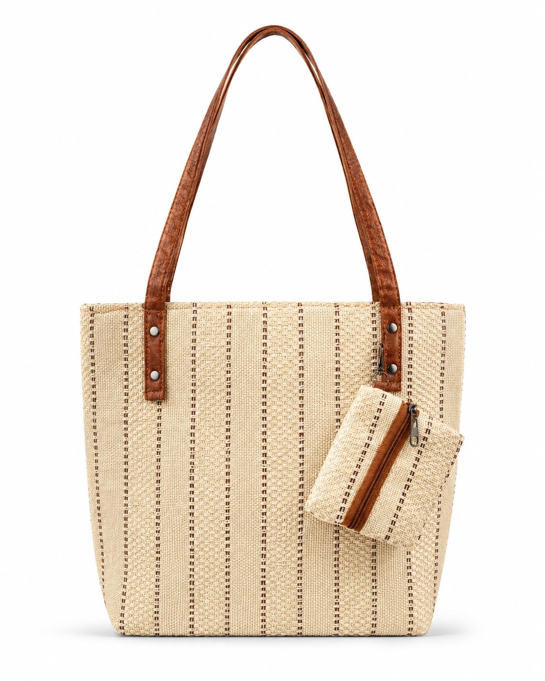 Women's Tote bag | Stylish bag made from Jute for Daily Use | Ladies Purse | Gift for women | Eco-Friendly Bag with Detachable Pouch & Back Zipper Pocket-image-31