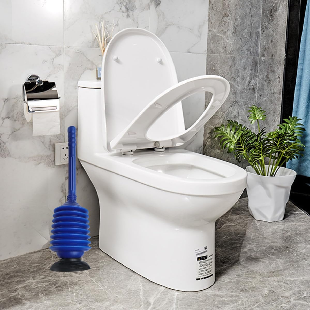 BESTOYARD Professional Accordion Toilet Plunger PVC High Pressure Blue
