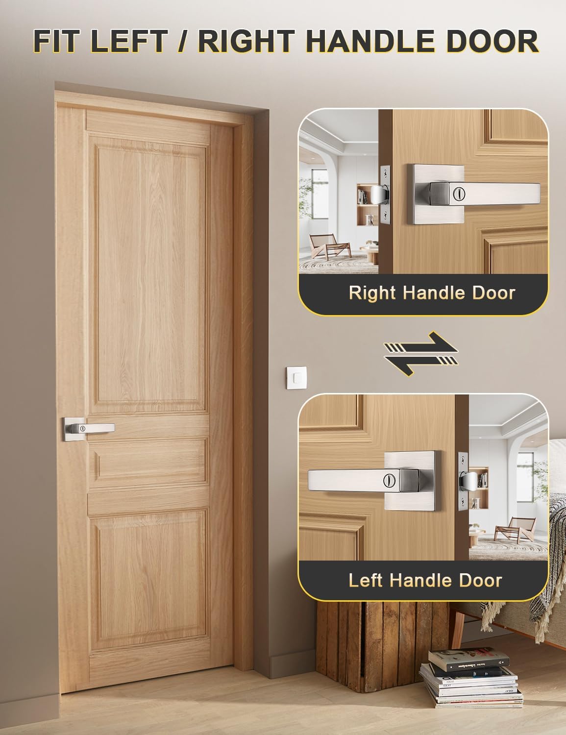 6 Pack Brushed Nickel Door Handles, Privacy Door Lever Set for Bedroom and Bathroom, Left or Right Handed, Satin Nickel Finish, 1.72 lb per Lever