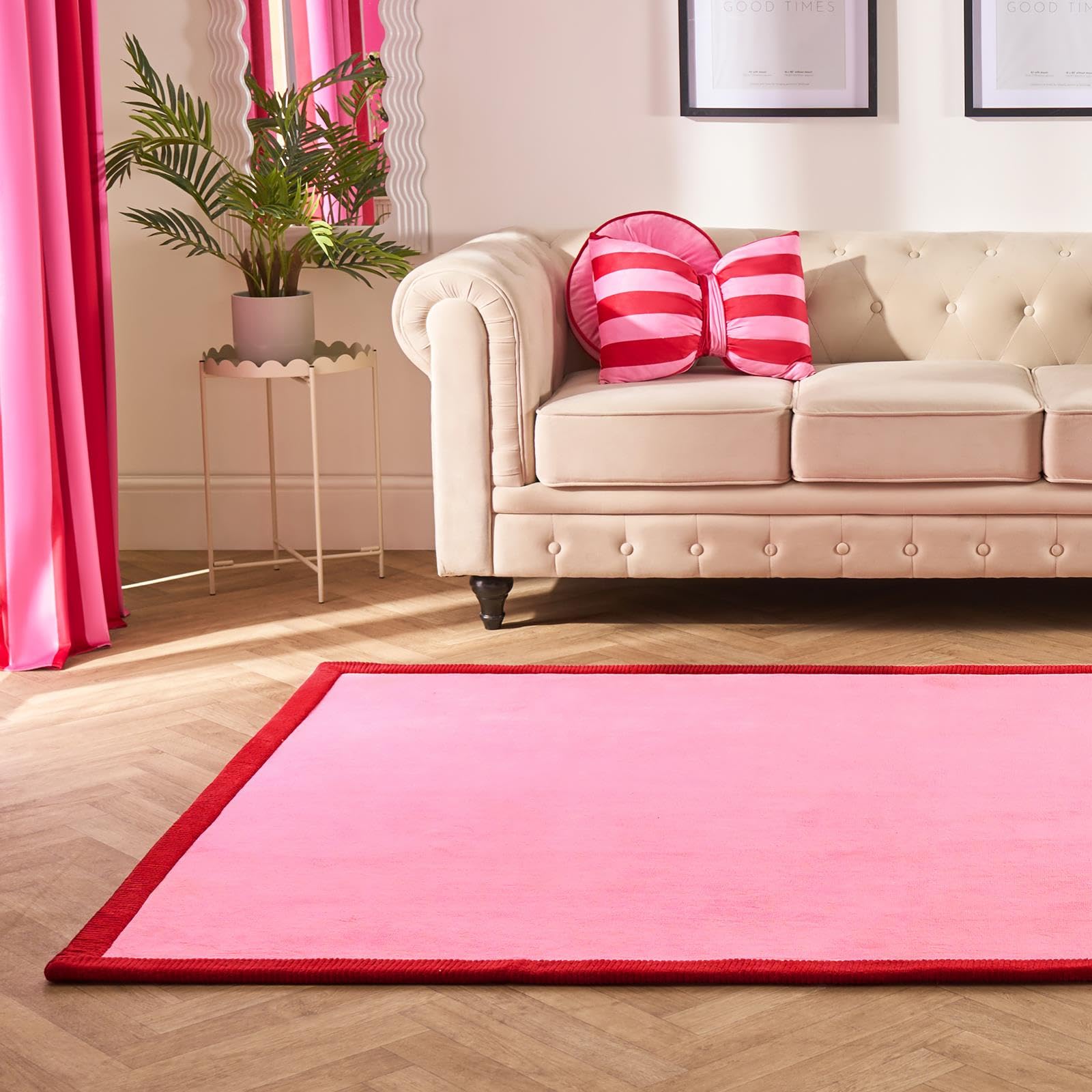 OHS Rugs Living Room 120 x 170, Soft Fluffy Contrast Border Area Rugs for Bedroom Home Decorative Modern Non Slip Low Pile Medium Rugs for Living Room Floor Carpet, Pink/Red — image 1