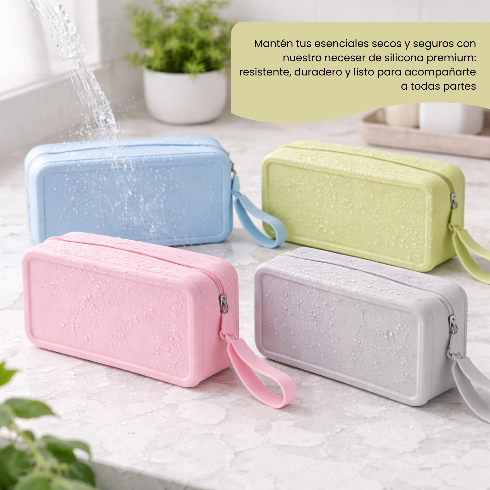 Neceser de Viaje, Gimnasio, Playa de Silicona Impermeable Antifugas – Bolsa para Líquidos de Cabina (Avión) – Flexible y Resistente para Cosméticos y Aseo 9.3x7x18.3cm (Verde)
