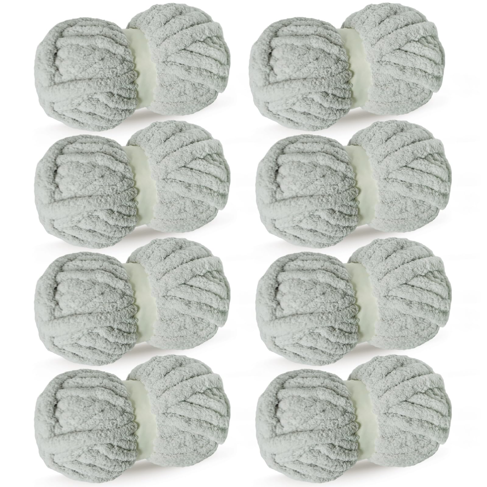 Light Gray Chunky Chenille Yarn for Crocheting Bulky Thick Fluffy Yarn for Knitting,Super Bulky Hand Blanket, Soft Plush Yarn Crochet Carpet/Scarf/Cushion/ 8 Jumbo Pack(63.76oz/197.68yd