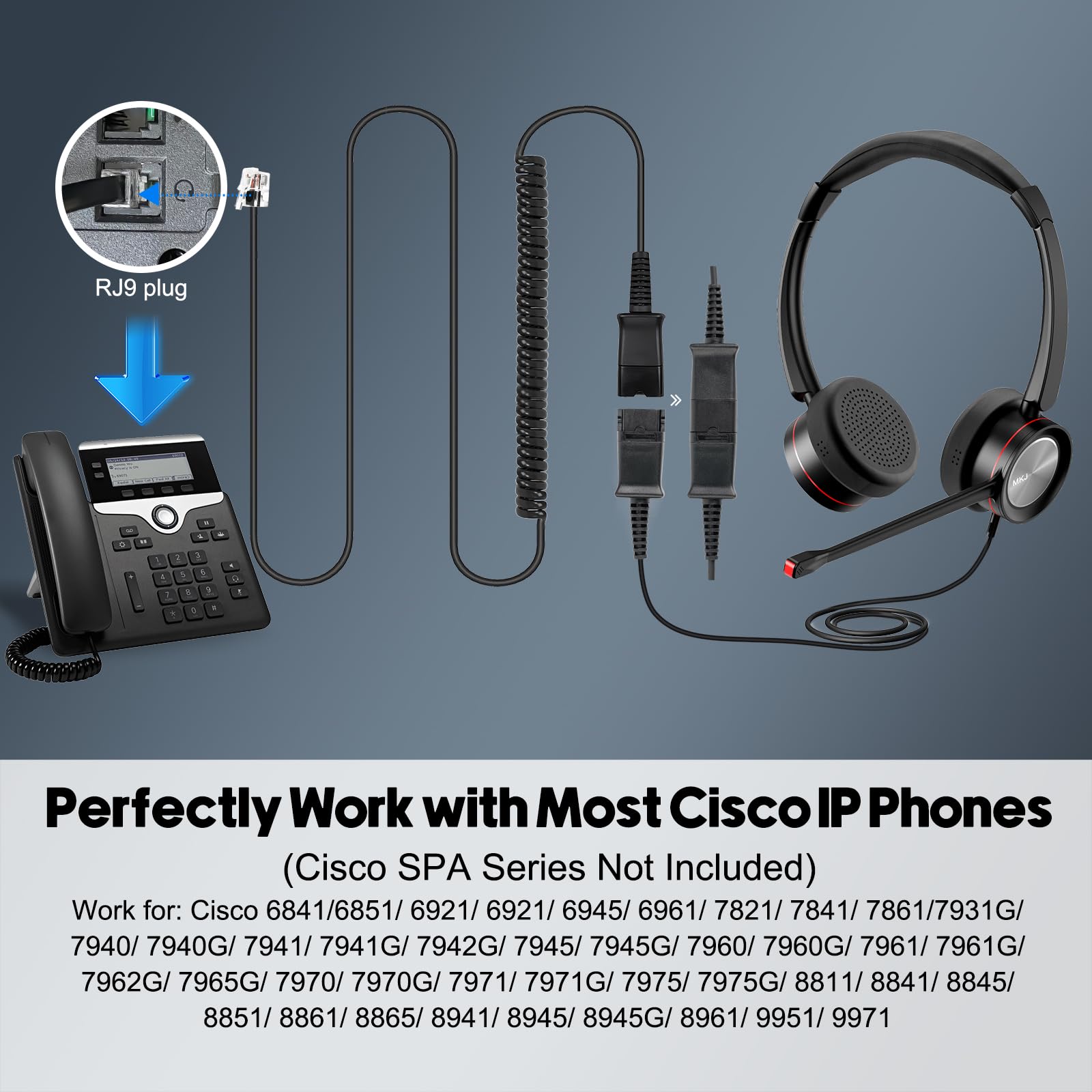 Amazon.co.jp: MKJ RJ9 電話ヘッドセット Cisco電話用 有線ヘッドホン