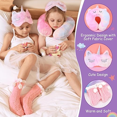 Miniatura 4 de Lorfancy Regalo de unicornio para niñas, juguetes de 6, 7, 8, 9, 10-12 años con auriculares con cable de 0.138 in, almohada de viaje, máscara de