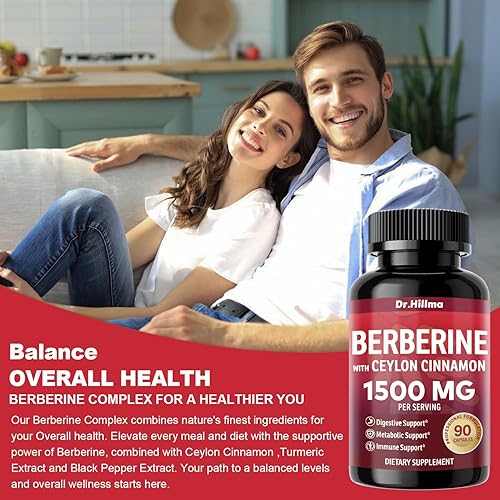 Miniatura 6 de Suplemento de berberina de 1500 mg, alta biodisponibilidad Berberina HCL con canela de Ceilán, apoya el bienestar metabólico y general, sin gluten,