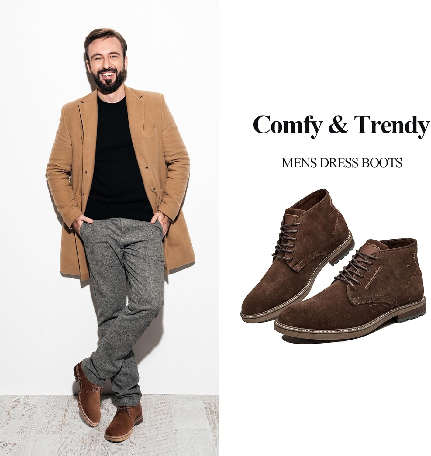 Arkbird Mens Chukka Boots, Genuine Suede Leather Classic Fashion Casual Ankle Lace-up Dress Boots for Men - Image 2