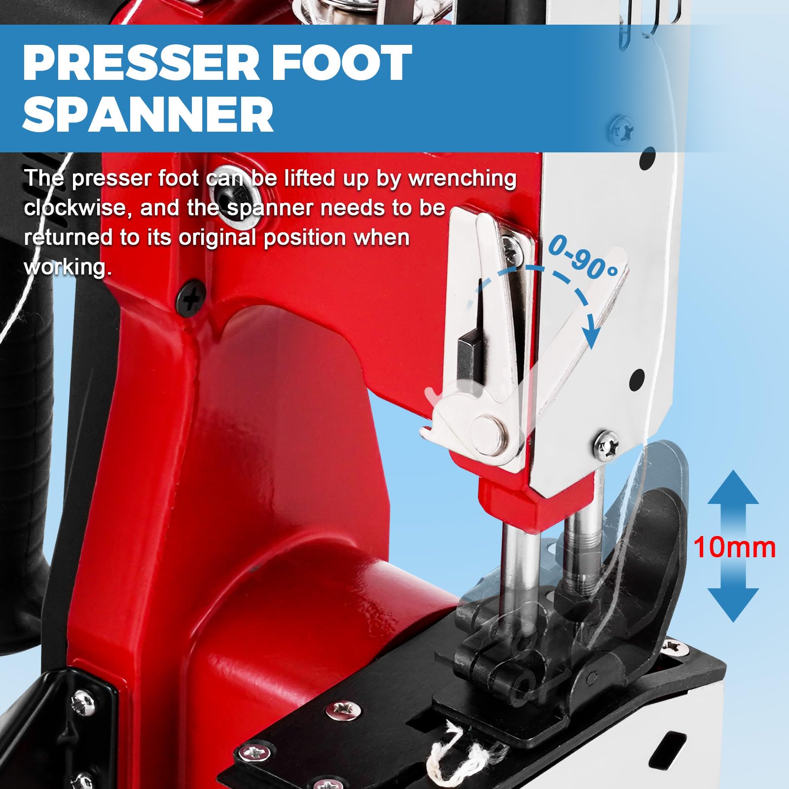MXBAOHENG Maquinas de Coser para Sacos con cable 230 V 2600 puntadas/minuto Máquina Cosedora de Bolsas con Función Línea de Corte Automática, para Bolsas Tejidas/Arroz/Piel/Plástico/lonas(Rojo)