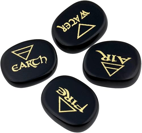 rockcloud Cristal curativo, 4 piedras de símbolo triangular, grabadas, piedras de palma, equilibrio de reiki, agta negra