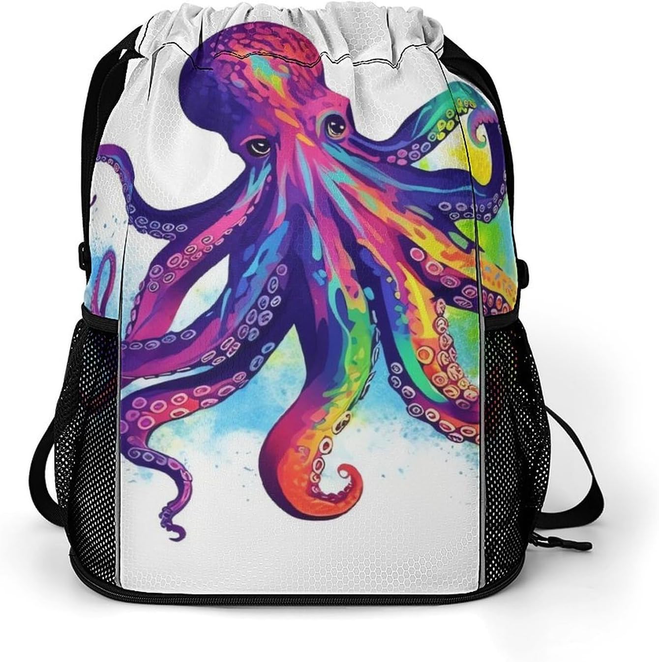 Small Gym Bag Colorful Octopus Printed Drawstring Gym Bag for Men Lightweight Waterproof Drawstring Backpack for Women with Shoe Compartment for Travel Tourism Work And Fitness