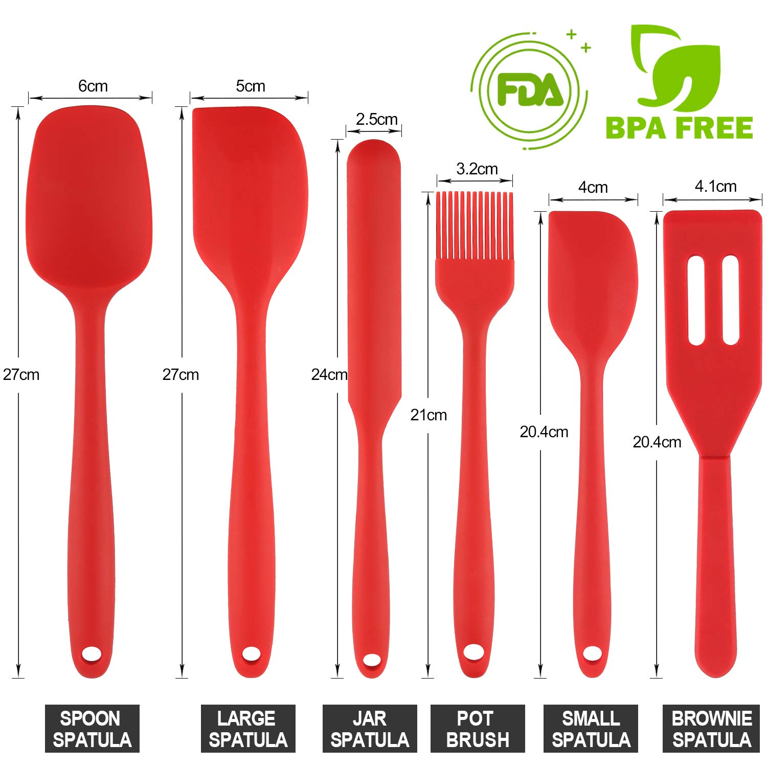 Spatule en Silicone，Spatule de Silicone de Cusine Kit，6 Ustensiles Antiadhésifs Résistants à La Chaleur Avec Noyau en Acier Inoxydable Résistant à La Corrosion Pour La Cuisson et Le Brassage (Rouge)