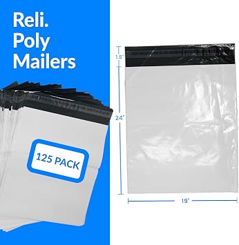 Reli. (125 Pcs) Poly Mailers 19x24, White | Self Sealing