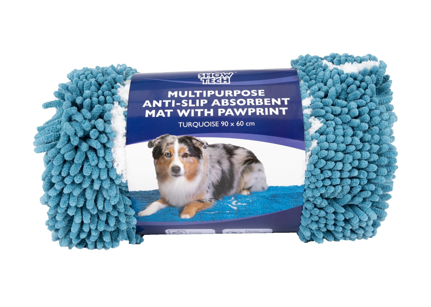Show Tech Multipurpose Anti-Slip Absorbent Mat - Pawprint Turquoise - 90 x 60cm