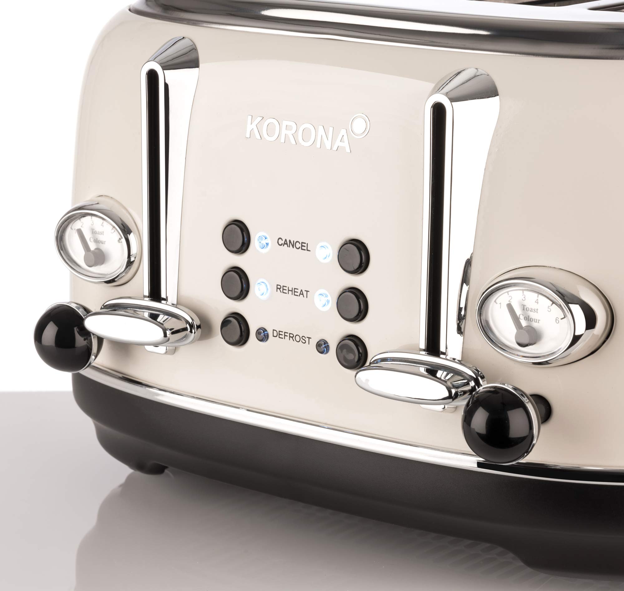 Korona 21676 Tostapane | 4 fette | crema | indicatore del livello di tostatura | scongelare, tostare | 1630 watt | attacco panino | vassoio raccogli briciole | centratura della fetta di pane