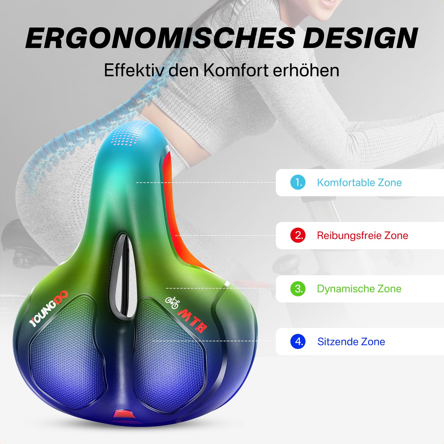 YOUNGDO Fahrradsattel, Gel Fahrradsitz, weicher, komfortabel atmungsaktiv stoßdämpfend, Ergonomisch Fahrrad Sattel mit wasserdichte Abdeckung