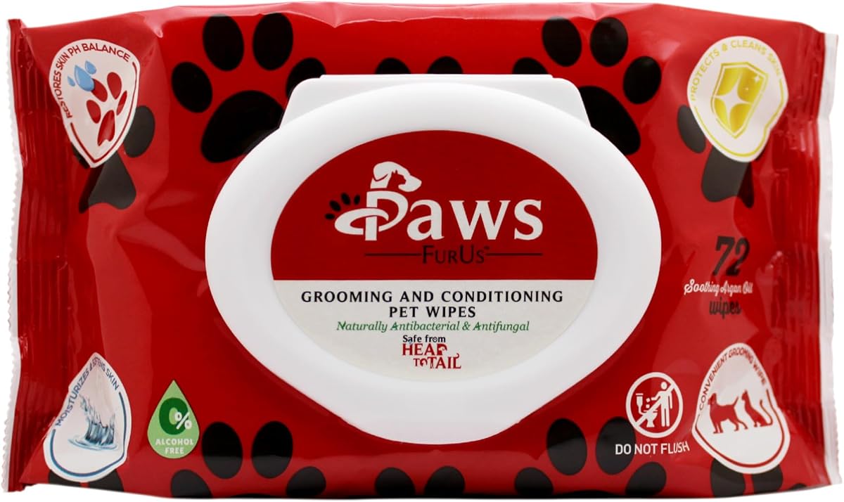 All-Natural Pet Wipes for Dogs & Cats - Doctor-Formulated for Total Pet Care with Antifungal & Antibacterial Protection, pH Balancing, Moisturizing, Deodorizing & Fast Itch Relief - 72ct.