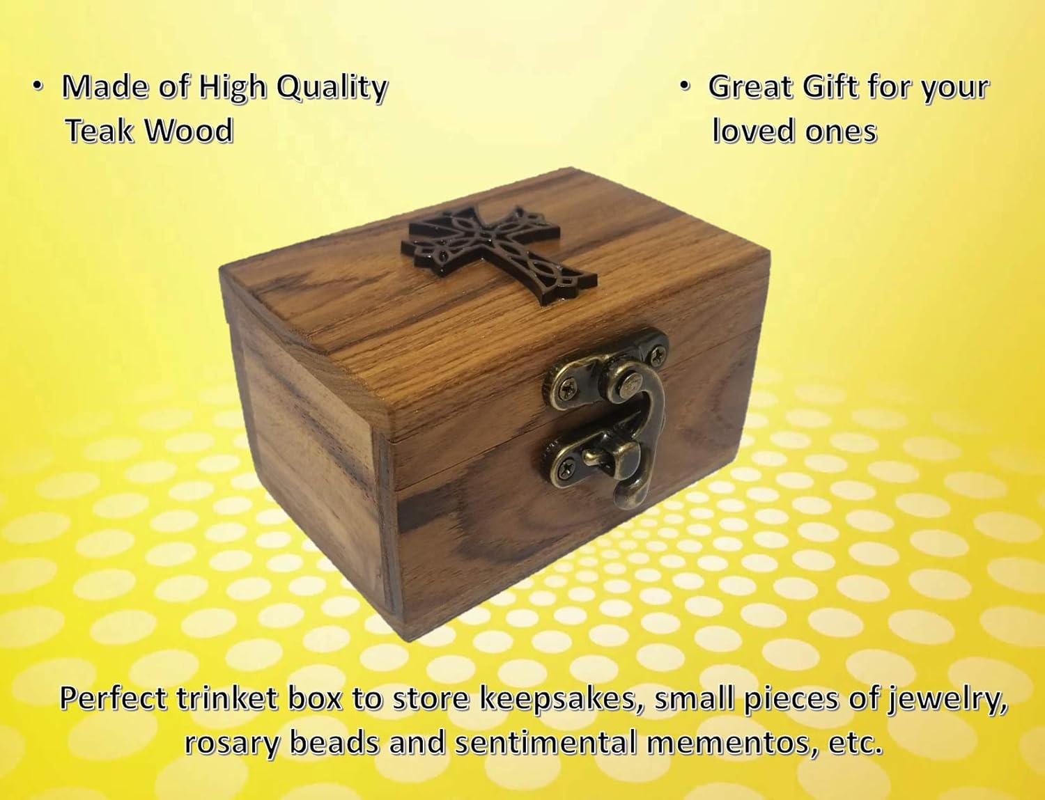 RK Collections Cross Rosary Box Made of Teak Wood | First Communion Jewelry Box | Trinket Box for Rosary Beads, Keepsakes, Small Jewelry and Mememtos - Image 3