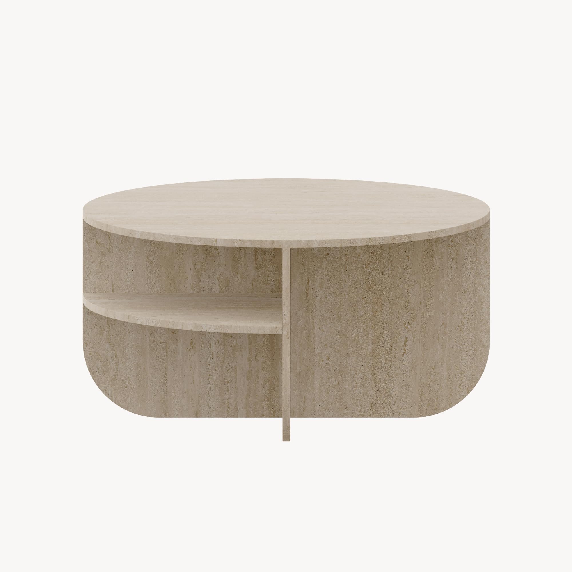 [en.casa] Tavolino Centrale da Salotto Tavolo Basso Rotondo con Ripiano Tavolino da caffè per Soggiorno Area Living Ø80 x 41 cm Color Avorio Travertin