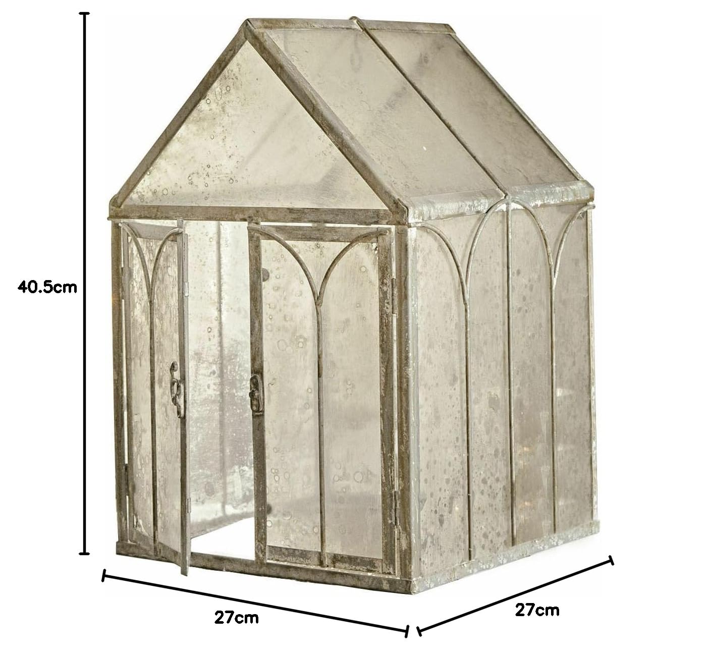 Loberon Bellunas Maison décorative - Métal à l’Effet Vieilli - Vitres en Verre Acrylique Robuste, Gris Vieilli