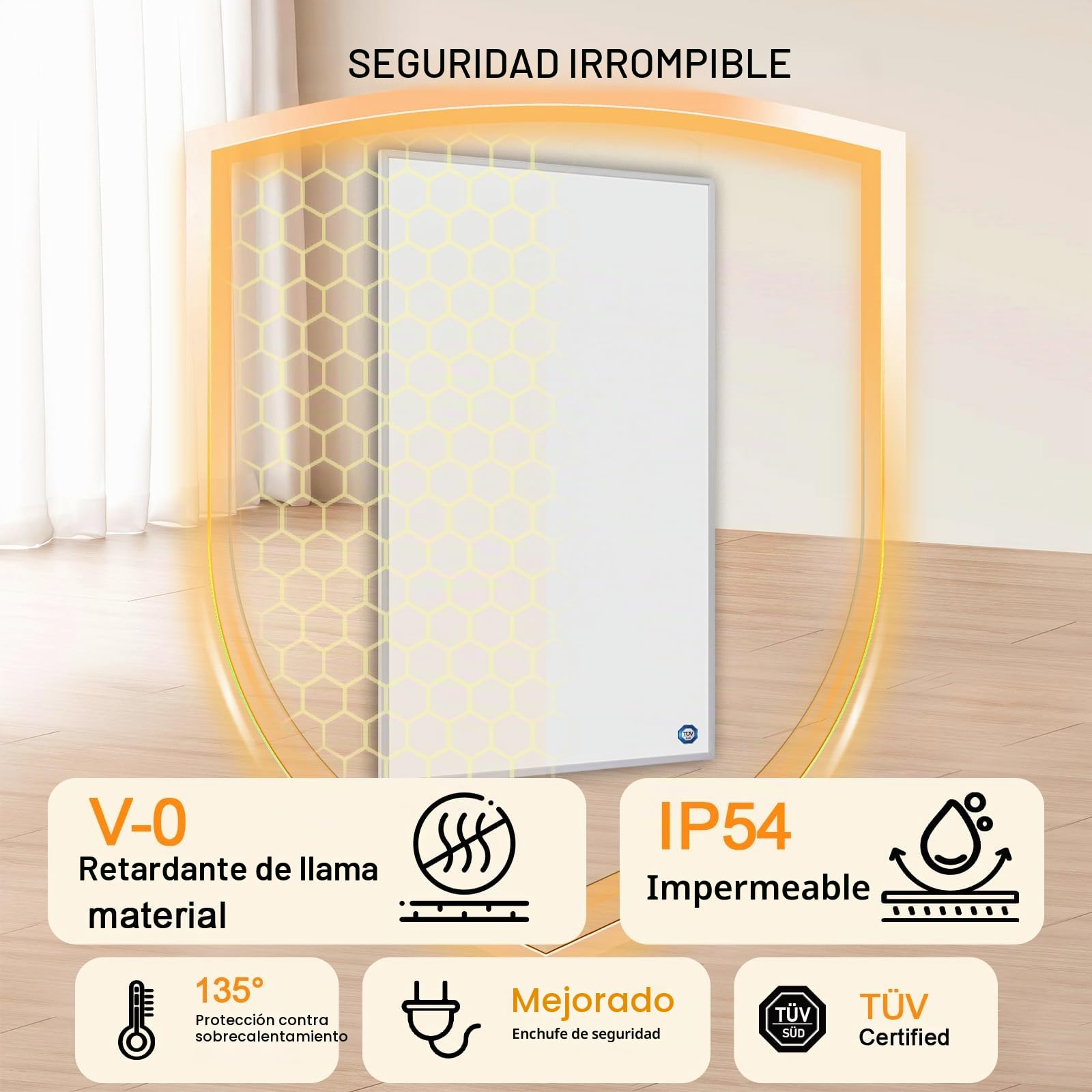 Calefactor Bajo Consumo 800W Con Control Remoto Inteligente, Calefacción de Pared por Infrarrojos de Bajo Consumo - Control de la Aplicación Wi-Fi con Control Remoto - TÜV