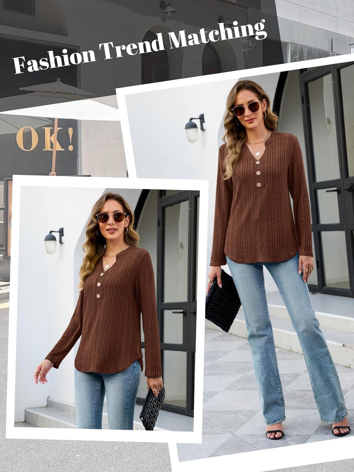 VUTRU Womens Ribbed Knit Lounge Set Long Sleeve Top and Long Pants 2 Piece Outfits Pajamas Sets Sleepwear PJ Sets - Image 5