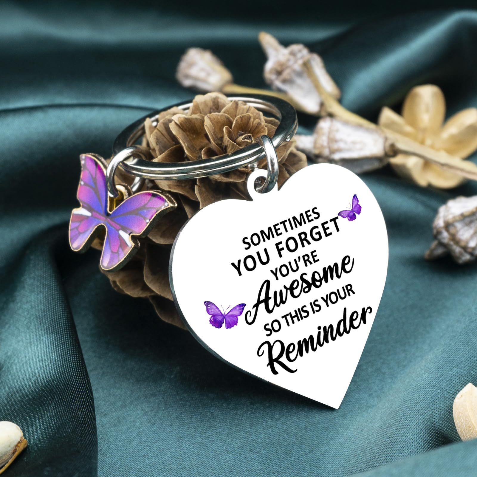 Regalos de mariposa para mujer, pequeños llaveros para mujer, aliento inspirador a veces te olvidas de que eres impresionante