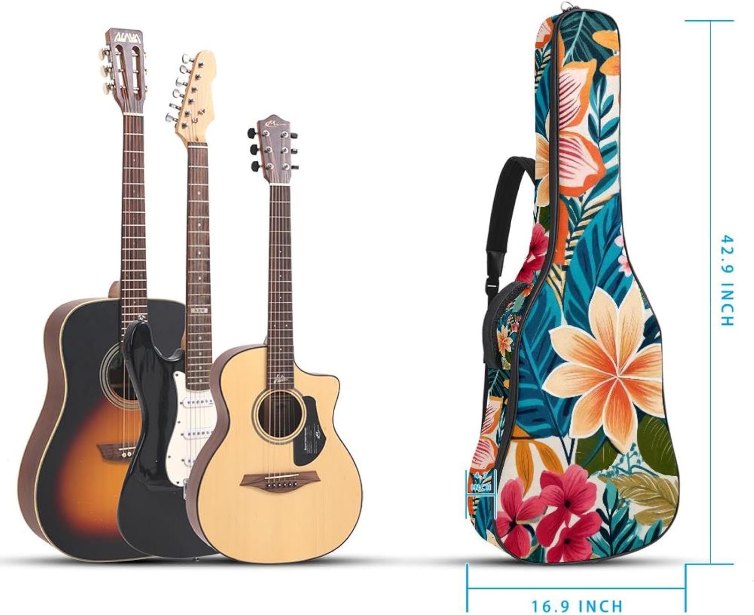 40 41 42 Inch Acoustic Guitar Bag, 0.4 In Thick Sponge Padded Guitar Case Gig Bag with Back Hanger Loop and 2 Pockets, Modern Farmhouse Abstract Colorful Flower