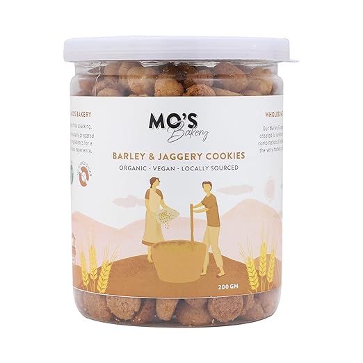 Mo's Barley & Jaggery, 200 G| Vegan | Healthy Snack For Kids And Adults | 100% Natural & Preservatives Free | High Fiber & Diabetic Friendly Cookies