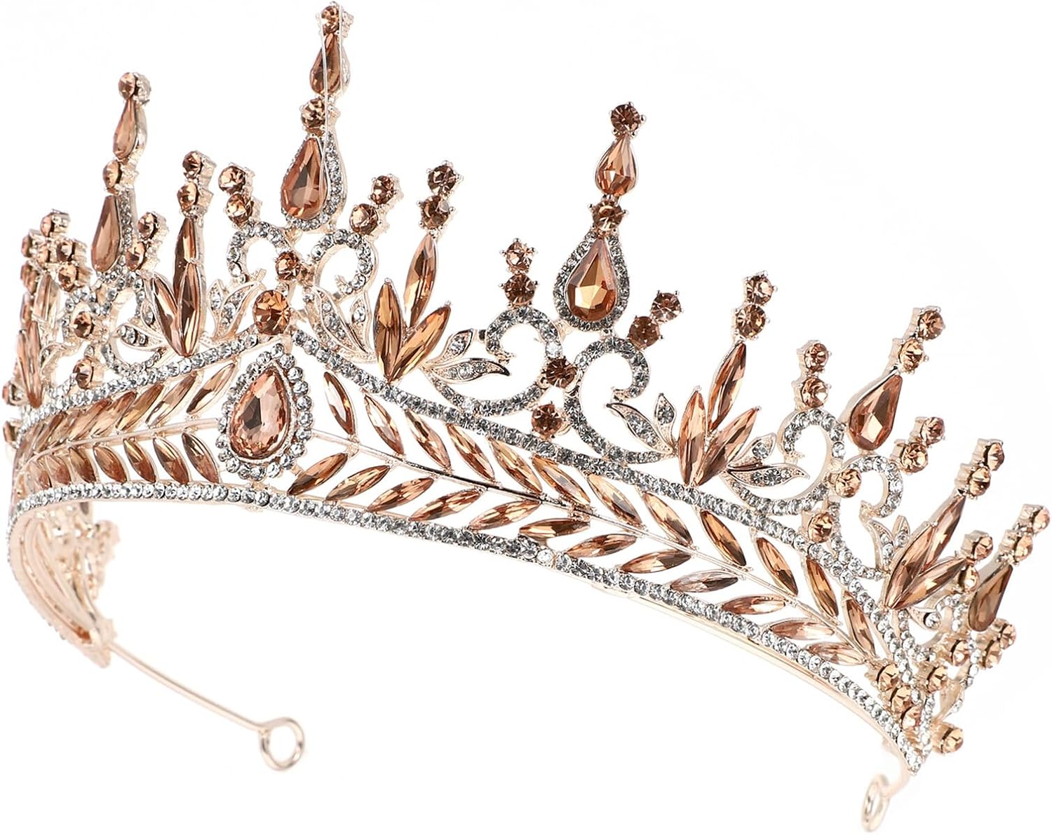 Operitacx Baroque Rhinestone Bridal Tiara Crown Alloy Wedding Hair Headdress Peach Crystal Bride Photo Crown Accessory