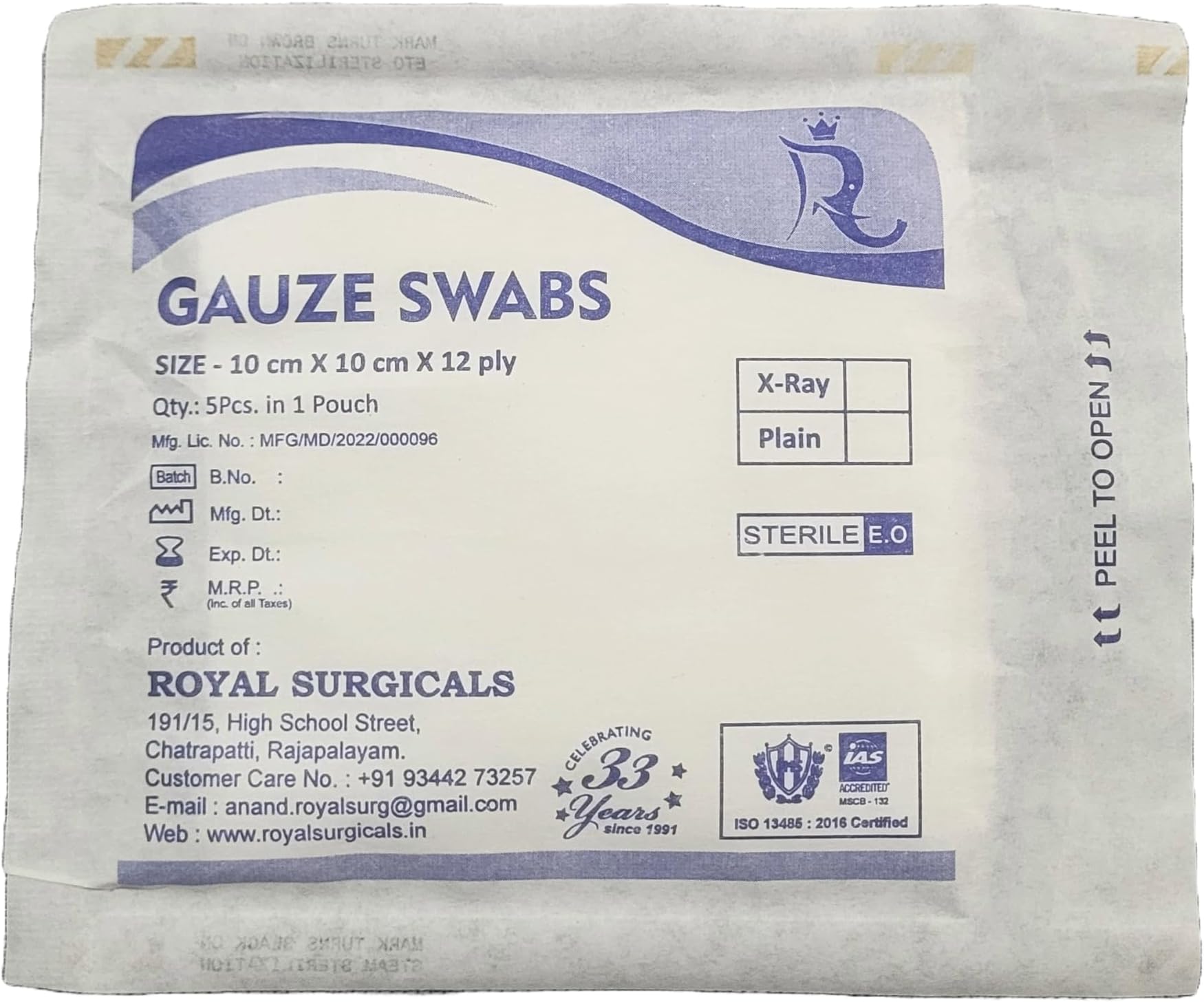 Sterile Absorbent Cotton Gauze Swab | Gauze Swab for Wound Dressing/First Aid/Home (10cm x 10cm x 12ply) (5 pcs per pack) (10 pack)