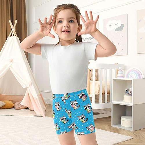 Raccoon Blue Dots Girls Bike Shorts Toddler Soft Cotton Under Dress Dance Shorts(Multi-raccoon Blue Dots,5T)
