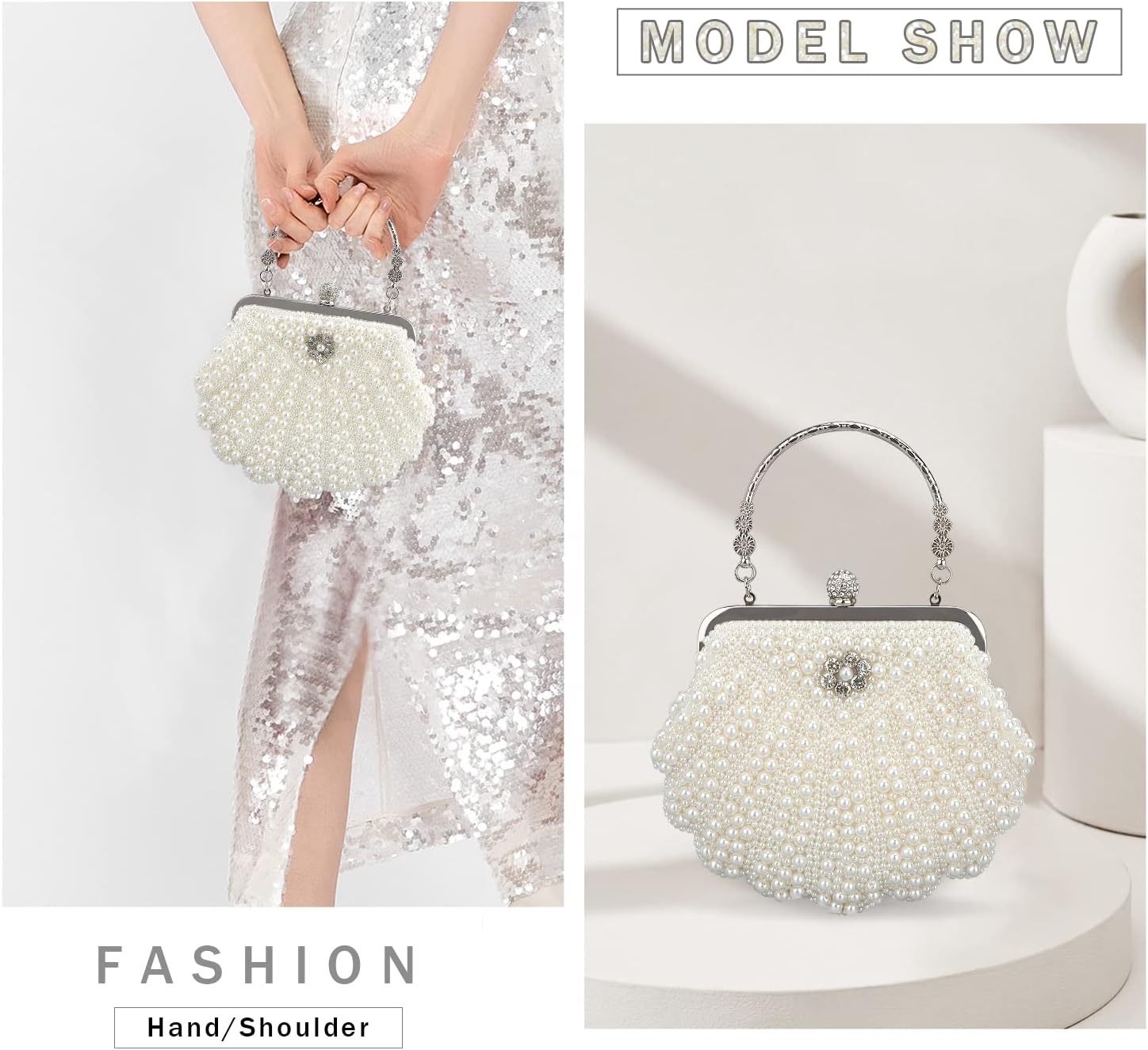 Oweisong Women Pearl Clutch Purses Beaded Evening Clutch Bag Wedding Bridal Shoulder Handbags for Prom Cocktail Party - Image 6