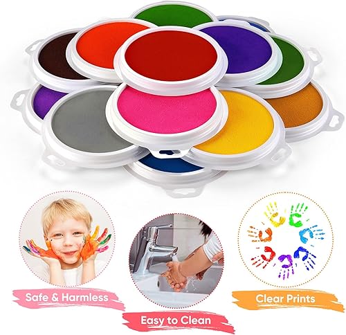 Miniatura 3 de Lorzon Paquete de 16 almohadillas de tinta lavables para niños, almohadillas redondas grandes de 7 pulgadas para pintar con dedos sellos de goma