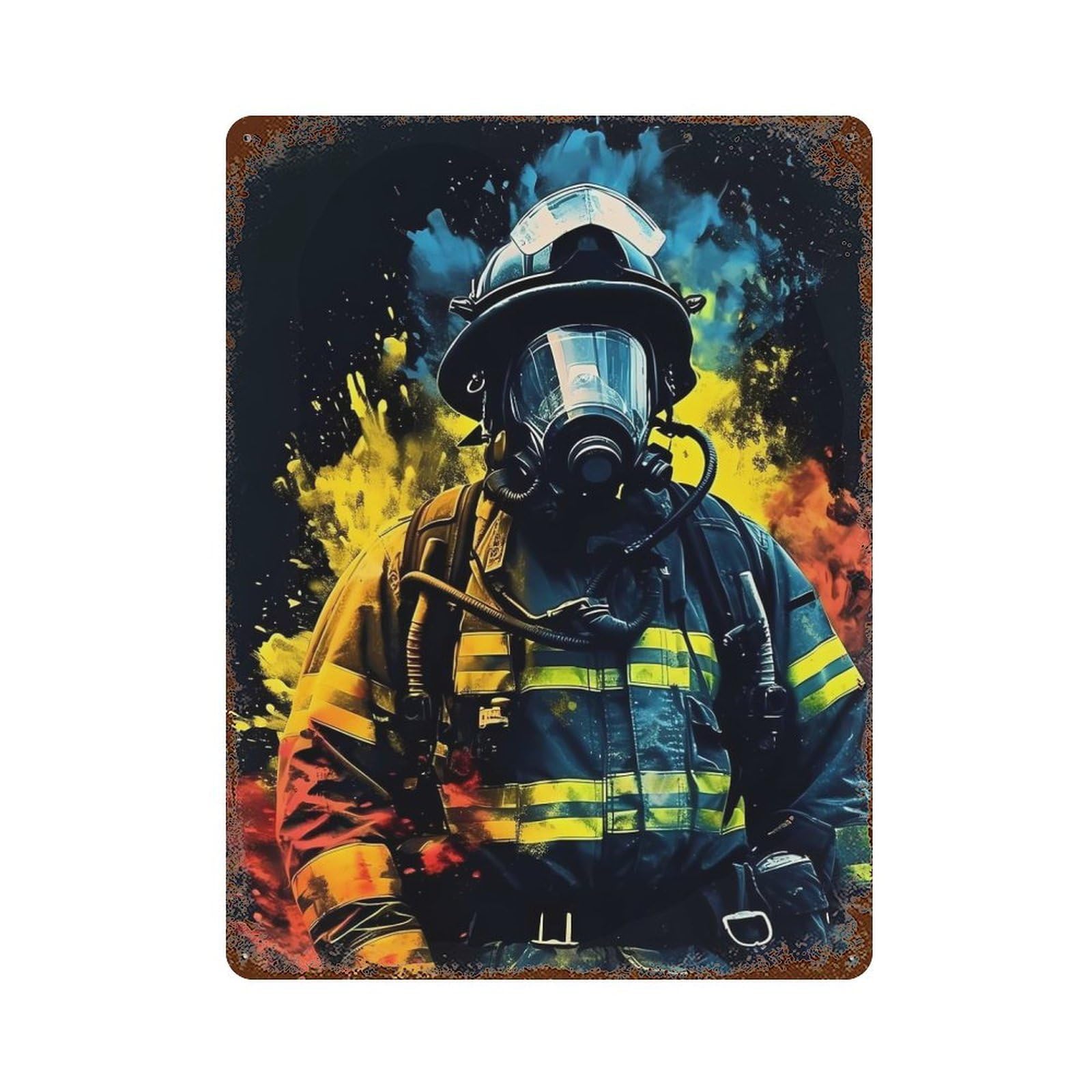 Rust Effect Firefighter Colorful Vintage Rust Metal Sign 15.7"x11.8", Rustic Home Decor for Farmhouse, Kitchen And Entryway Decor