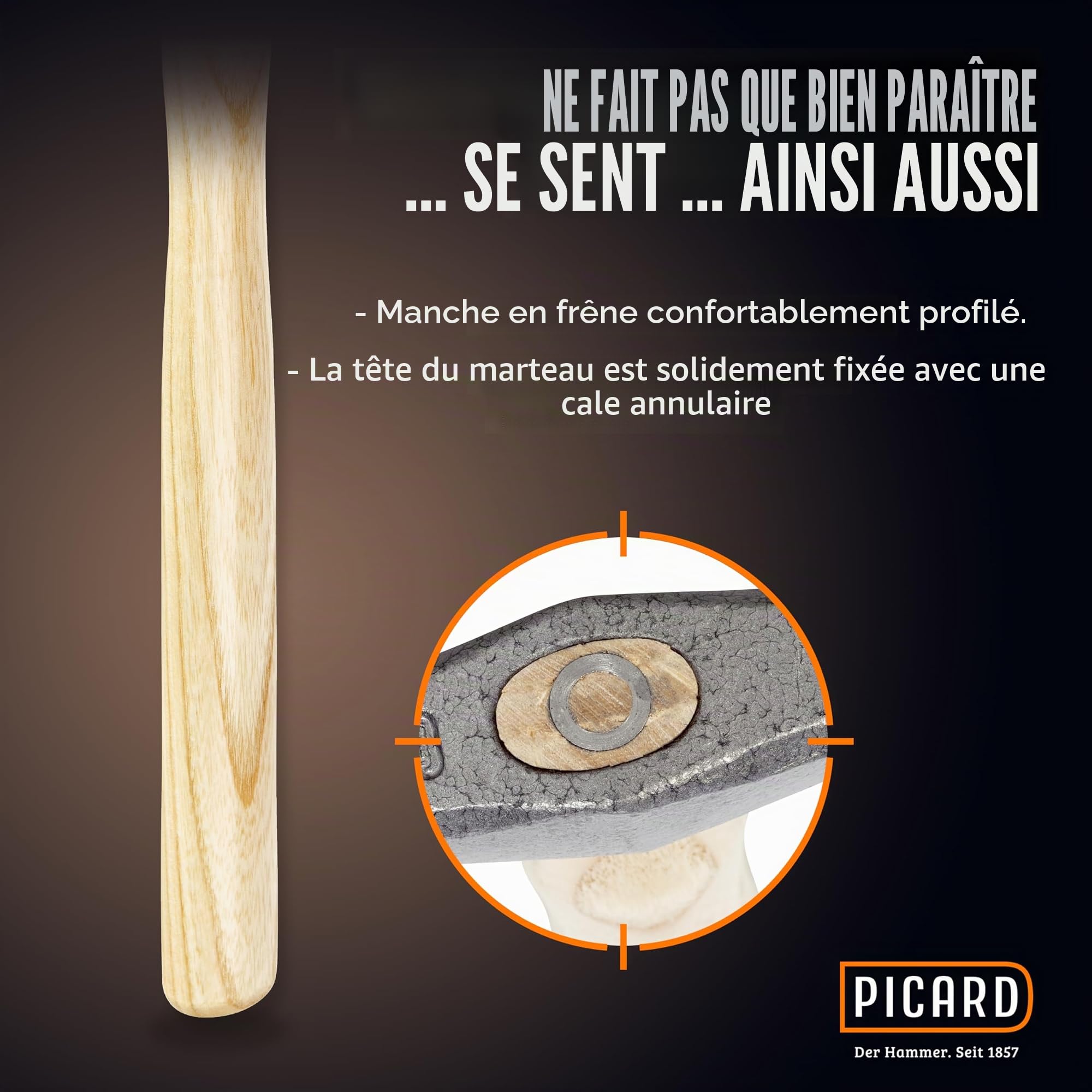 PICARD marteau à queue croisée, no. 175 ½ ES, 250g | Tête en acier forgé avec deux pennes polies | Manche en frêne ergonomique | | Durable & équilibré | Petit marteau charpentier | Hammer