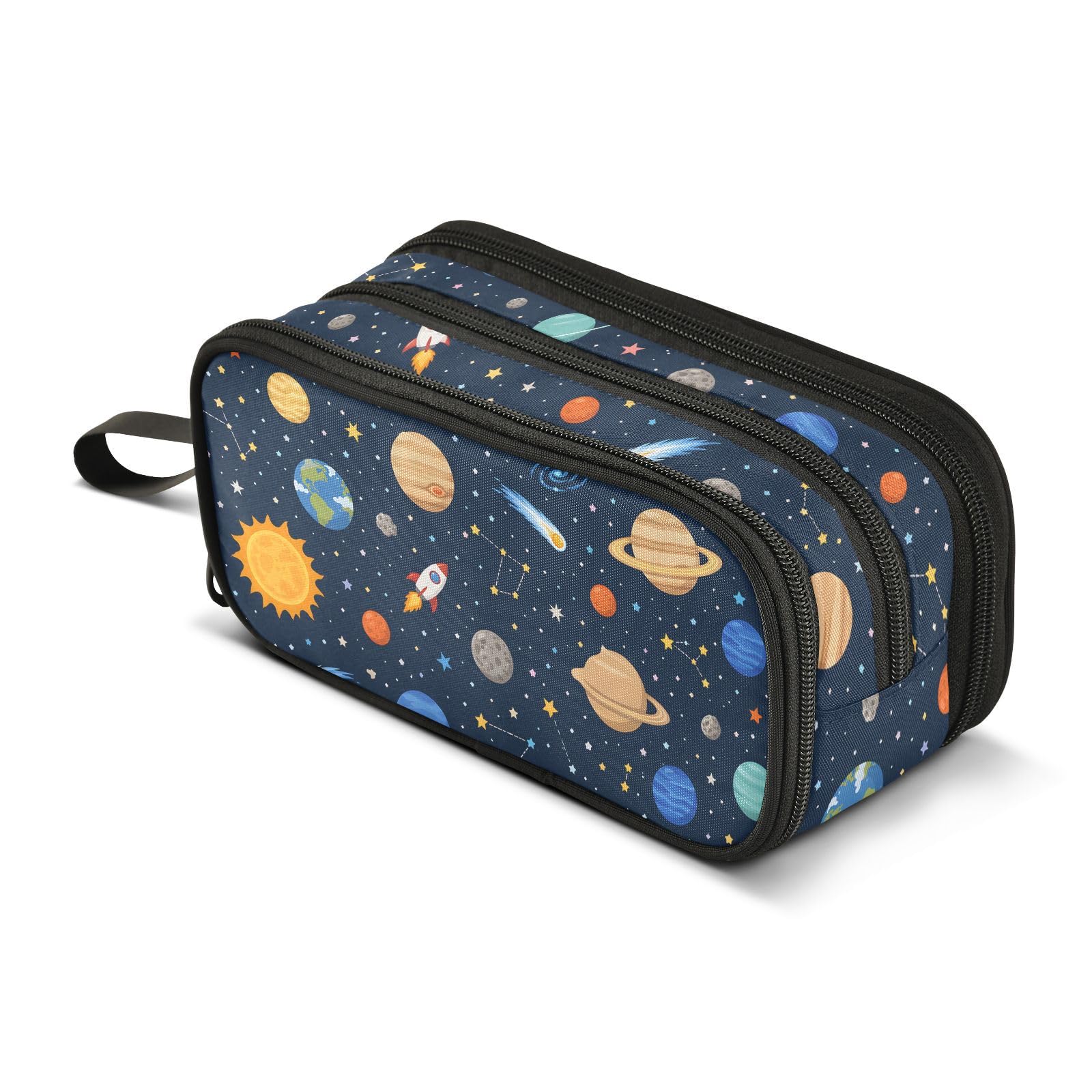 Mnsruu Space Planet Solar System Rocket Pencil Case Boys Girls Pen Bag Large Capacity School Office Stationery Organizer Pencil Pouch Holder Zipper Kids Teens Adults