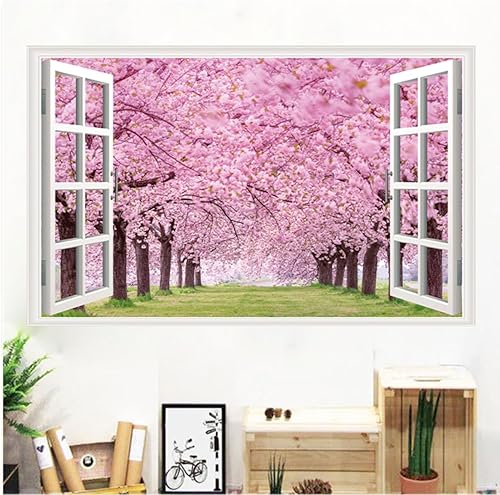 Miniatura 8 de Adhesivo de pared de ventana falsa de árboles, mural de pared de ventana de bosque verde, autoadhesivo para decoración de pared de bosque verde,