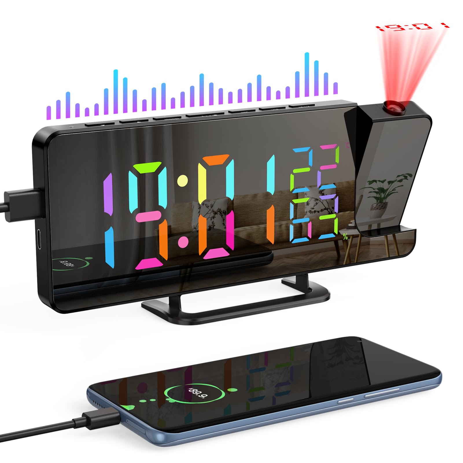 Sveglia digitale con proiezione e indicatore di temperatura a LED, snooze, display 7,2