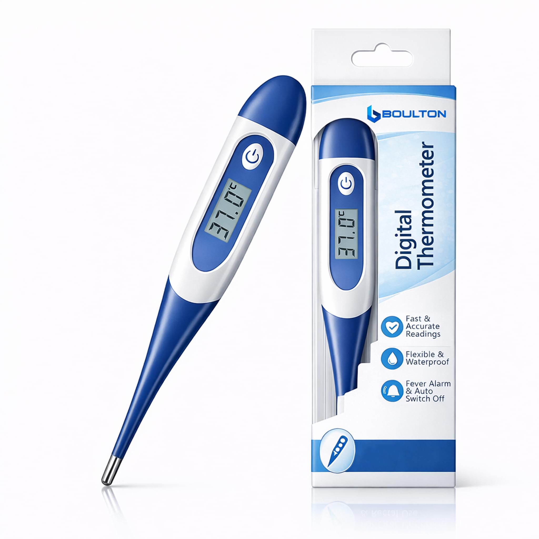 Boulton Digital Thermometer for Adults & Kids - Oral Thermometer Adults Kids Babies with Fast Accurate Readings - Switchable Body Temperature Thermometers Underarm and Rectal Fever Checker