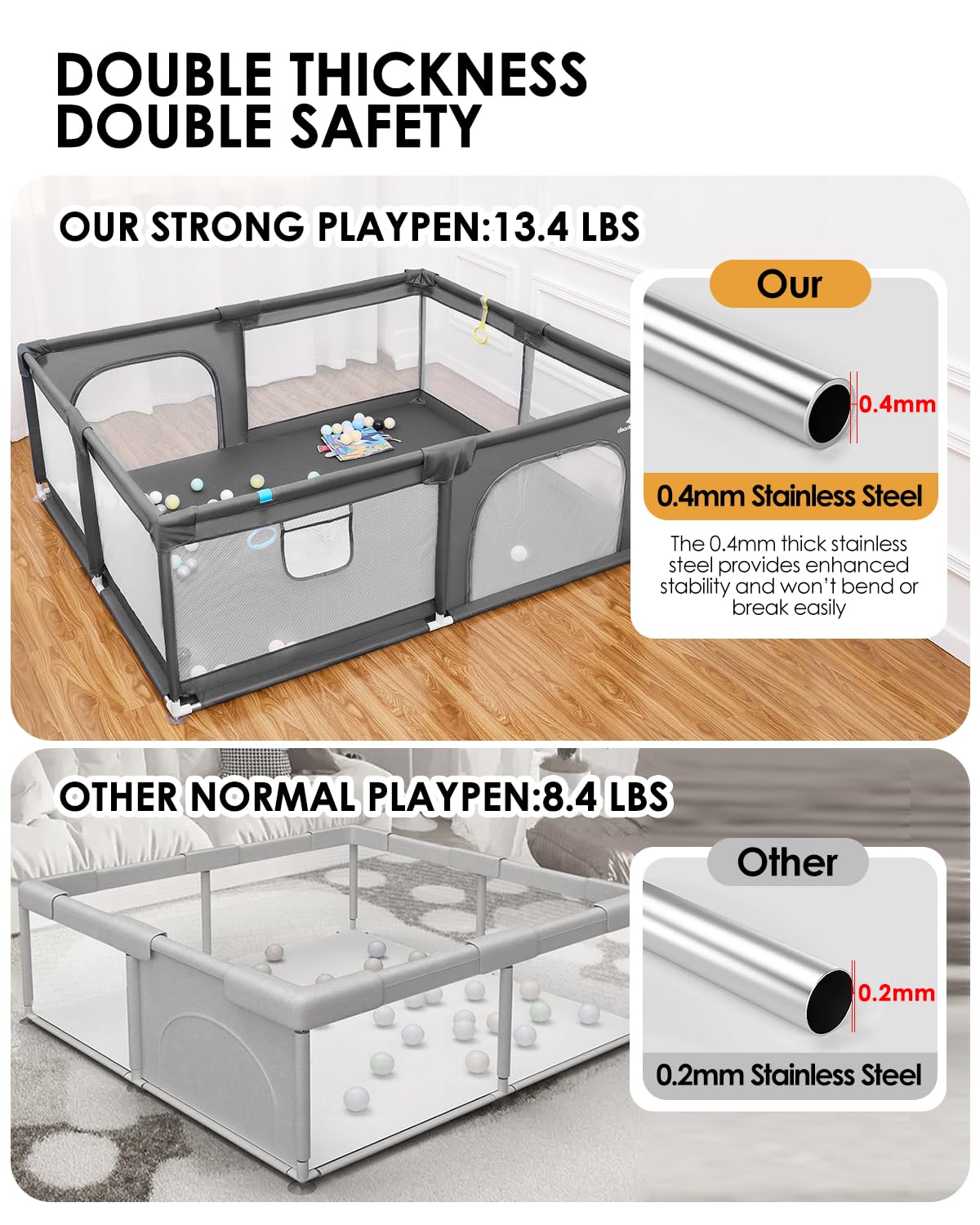 Parc pour bébé – Terrain de jeu extra large pour les tout-petits, aire de jeu sûre pour l'intérieur et l'extérieur avec base antidérapante, assemblage et rangement faciles, sans BPA, (150 x 180 x 66