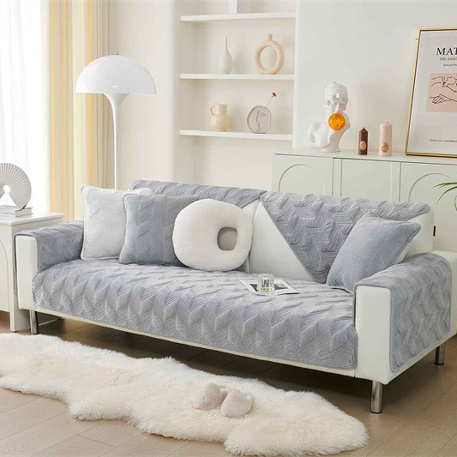 Couch Covers Sofa Slipcovers Velvet Sofa Cover Corner Sofa 1 2 3 4 Seater for Corner Sofa and L Shape Sofa Cover,Softness, Comfort, Breathable, Easy to Clean WEWYQSJXBXF-31231(Color:Gray,Size:110x240c